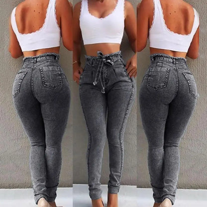 Plus Size Jeans Woman Belted High Waist Skinny Denim Jeans Pants for Women Sexy Denim Pencil Pants Trouser Jeans джинсы женские