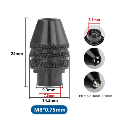 XCAN Drill Chuck M7 M8 0.3-3.2mm Keyless Impact Driver Adaptor Electric Micro Motor Clamp Mini Chuck Fixture Drill Bits Adapter