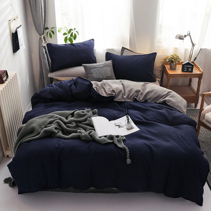 3/4PCS of Pure Dark Blue Beige bedding set,bedroom Bed sheet Duvet Cover Pillowcase Home Bed set,King Queen Full Single