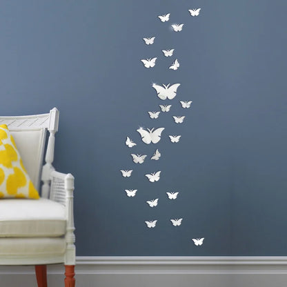 12Pcs/lot 3D Butterfly Mirror Wall Sticker Decal Wall Art Removable Wedding Decoration Kids Room Decoration Sticker