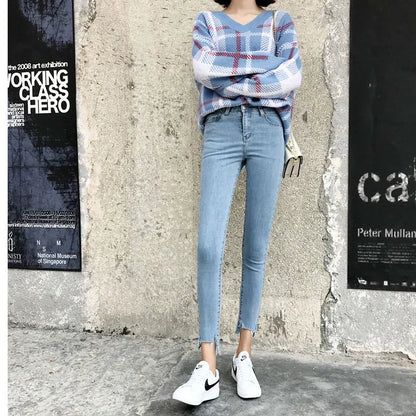 Womens Ankle-length Jeans Casual High Wasit Skinny Denim Pants Retro Leggings Vaqueros Streetwear Slim Pantalone Stretch Trouser