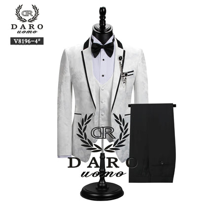 2023 DR  DARO UOMO Men Suits Slim Fit Bridegroom Wedding Tuxedo  3 Piece  Black Gold White Royalblue DRV8196