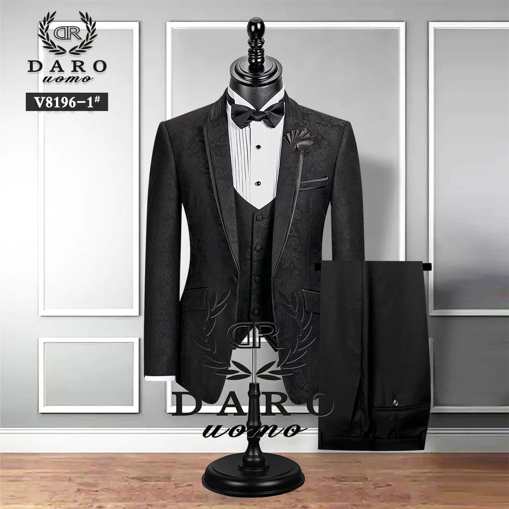 2023 DR  DARO UOMO Men Suits Slim Fit Bridegroom Wedding Tuxedo  3 Piece  Black Gold White Royalblue DRV8196