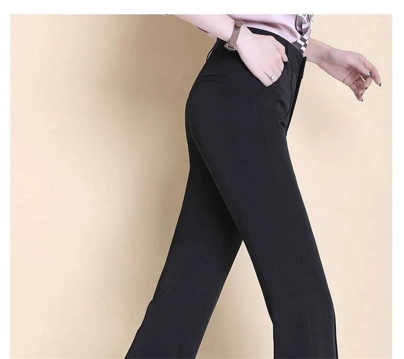 Women2021New Spring Summer White Micro Trouser Female High-Waisted Thin Drape Casual Pant Fashion Wide-Leg Stretch Trousers A127