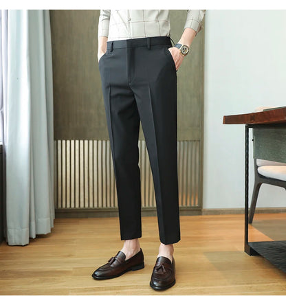 Dress Pants For Men High Quality Korean Luxury Clothing Drape Suit Pants Slim Fit Ankle Length Men's Formal Trousers All Match