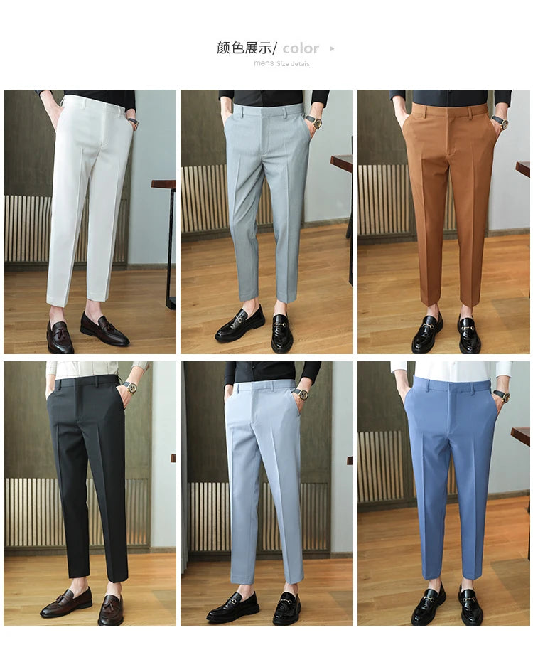 Dress Pants For Men High Quality Korean Luxury Clothing Drape Suit Pants Slim Fit Ankle Length Men's Formal Trousers All Match