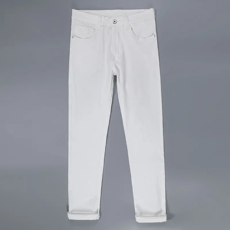 2021 All White Jeans Regular Straight Washed Classic Denim Pants Brand Male Casual Trousers Four Seasons Wear