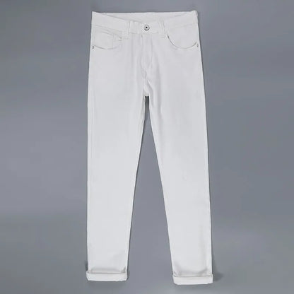 2021 All White Jeans Regular Straight Washed Classic Denim Pants Brand Male Casual Trousers Four Seasons Wear