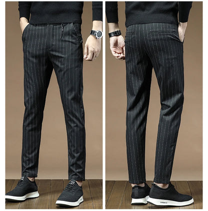 Fashion High Quality OUSSYU Men Pants Straight Long Classic Business Brand Thin England Stripe Casual Full Trousers Male 36 38