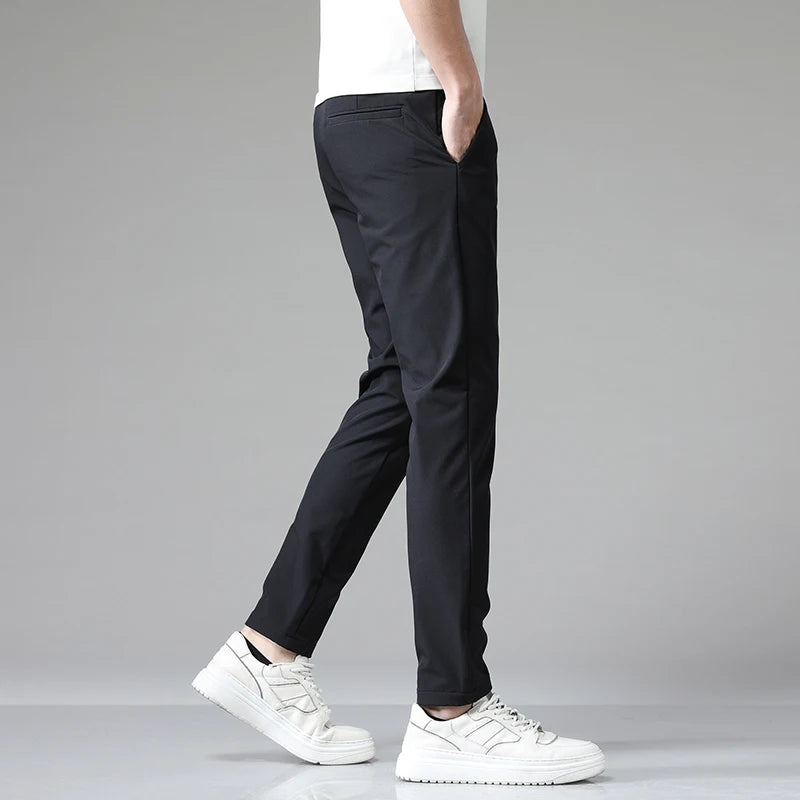 2023 Autumn Pants Mens Stretch Korean Casual Slim Fit Elastic Waist Jogger Business Classic Trousers Male Black Gray Blue 28-38