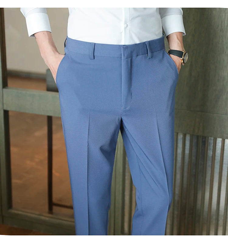 Dress Pants For Men High Quality Korean Luxury Clothing Drape Suit Pants Slim Fit Ankle Length Men's Formal Trousers All Match