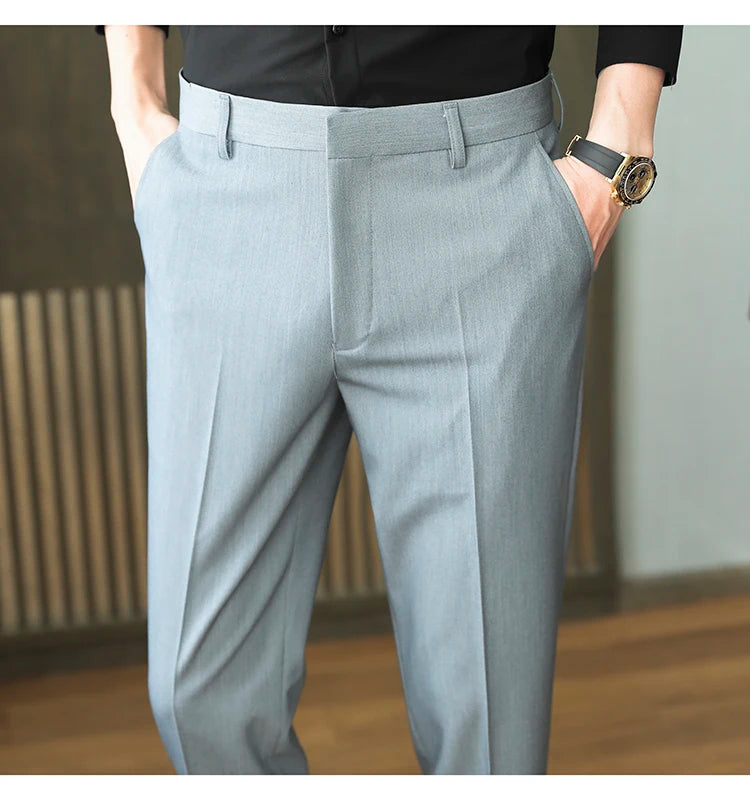 Dress Pants For Men High Quality Korean Luxury Clothing Drape Suit Pants Slim Fit Ankle Length Men's Formal Trousers All Match