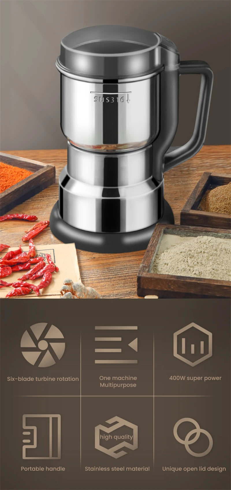 Electric Coffee Grinder Kitchen Cereals Nuts Beans Spices Grains Grinding Machine Multifunctional Home Coffe Grinder Machine