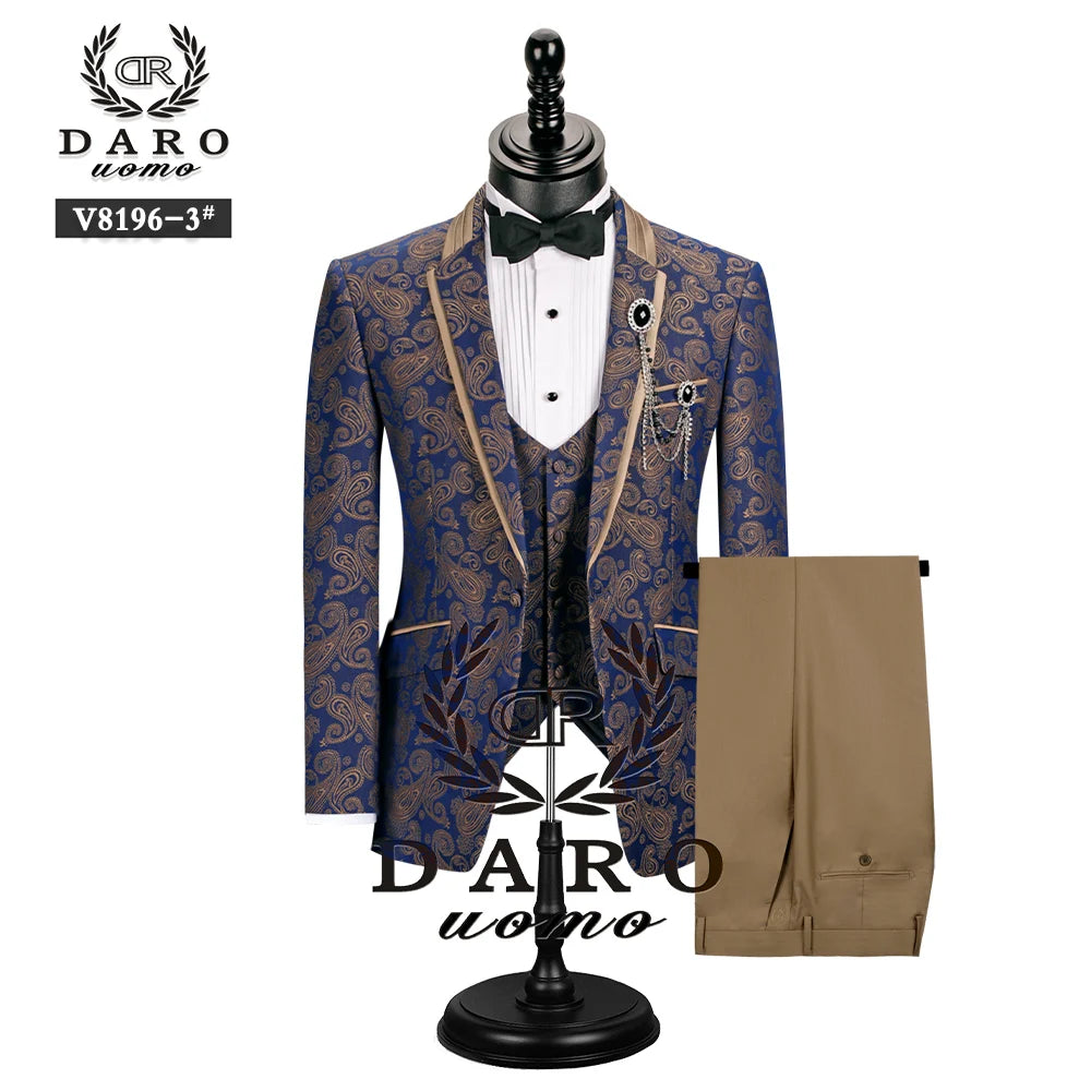 2023 DR  DARO UOMO Men Suits Slim Fit Bridegroom Wedding Tuxedo  3 Piece  Black Gold White Royalblue DRV8196