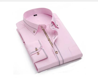 2024 Spring/Autumn Men's Long Sleeve Business Shirt Korean Fashion Wedding Pink Groom Shirt Male Interview Shirt