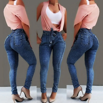 Plus Size Jeans Woman Belted High Waist Skinny Denim Jeans Pants for Women Sexy Denim Pencil Pants Trouser Jeans джинсы женские