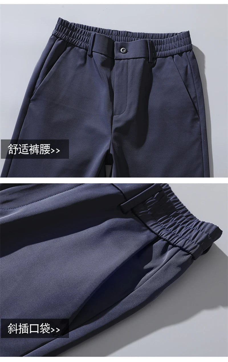 2023 Autumn Pants Mens Stretch Korean Casual Slim Fit Elastic Waist Jogger Business Classic Trousers Male Black Gray Blue 28-38