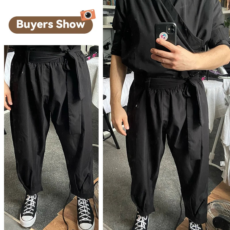 Men Pants Solid Color Joggers 2023 Baggy Lace Up Fashion Casual Trousers Men Streetwear Leisure Pantalon With Belt 5XL INCERUN 7