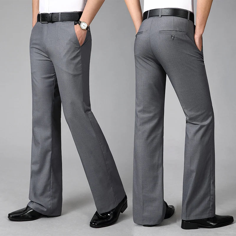 2024 Men's Four Seasons New Mid-Waist Micro-Flared Casual Pants Business Boot Cut Bell-Bottom Trousers