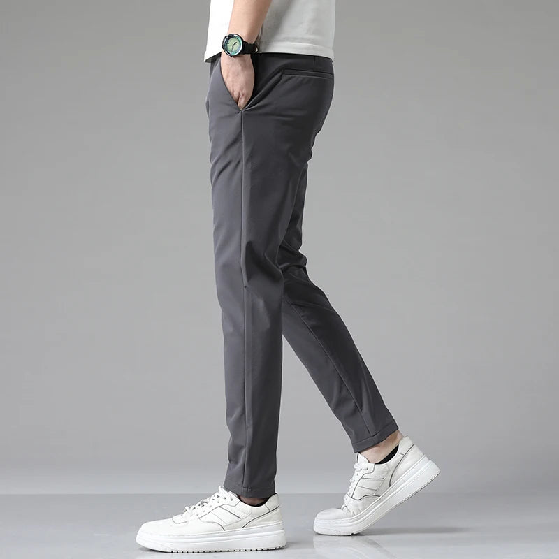 2023 Autumn Pants Mens Stretch Korean Casual Slim Fit Elastic Waist Jogger Business Classic Trousers Male Black Gray Blue 28-38