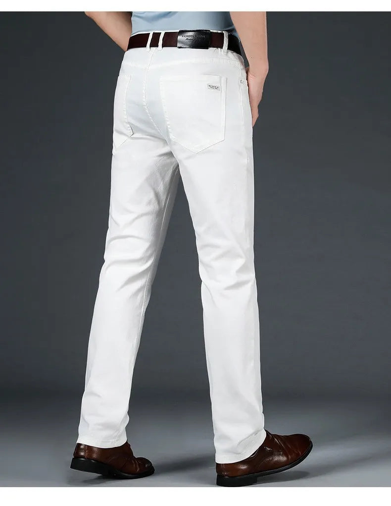 2021 All White Jeans Regular Straight Washed Classic Denim Pants Brand Male Casual Trousers Four Seasons Wear