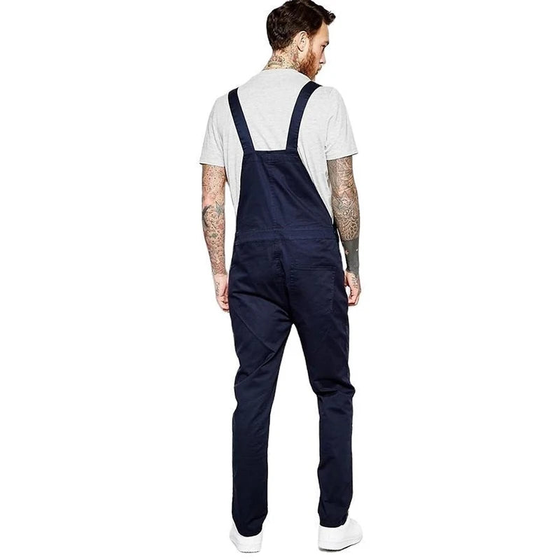 New Denim White Overalls Slim Men's Trousers New Europe and America Bib Men Spring and Autumn Casual Solid Color Mens Jeans