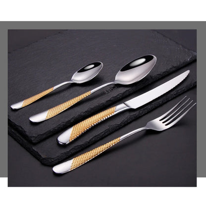 Golden Spoon Dinnerware Set Stainless Steel Tableware Set Western Home Kitchen Knife Fork Spoon Luxury Cutlery Set Bright Light