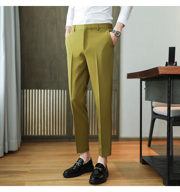 Dress Pants For Men High Quality Korean Luxury Clothing Drape Suit Pants Slim Fit Ankle Length Men's Formal Trousers All Match