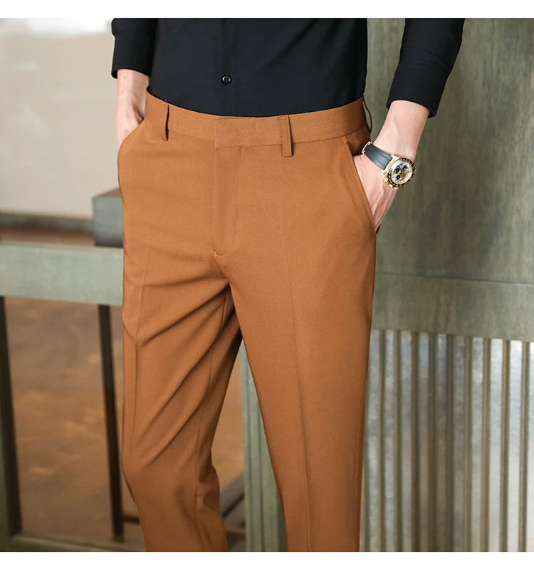 Dress Pants For Men High Quality Korean Luxury Clothing Drape Suit Pants Slim Fit Ankle Length Men's Formal Trousers All Match