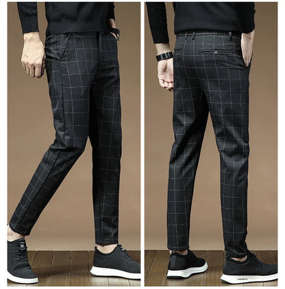 Fashion High Quality OUSSYU Men Pants Straight Long Classic Business Brand Thin England Stripe Casual Full Trousers Male 36 38