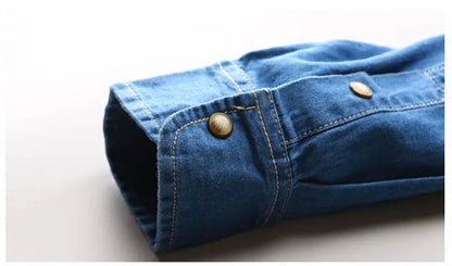 Fashion Men Denim Shirt Thin Long Sleeve Soft Cotton Double Pockets Slim Slight Elastic Jeans Blue Tops Cowboy Clothing