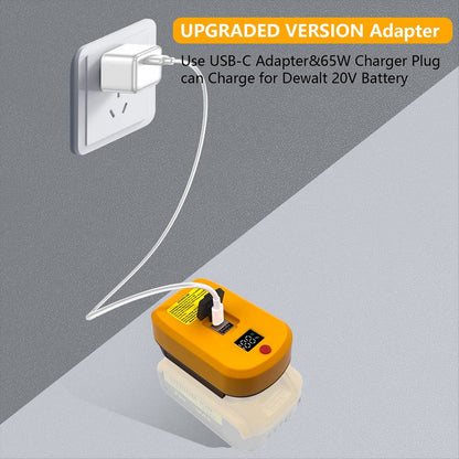 USB C Charger for DeWalt 20V Battery,2 Ports with USB-C Und USB-A,65W Fast Charger PD 3.0 Power Adapter USB Power Supply