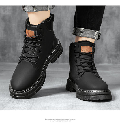 Men's Boots Autumn New High Top Workwear Boots British Style Korean Version Thick Soled Lace Up Anti Slip Warm Waterproof Boots