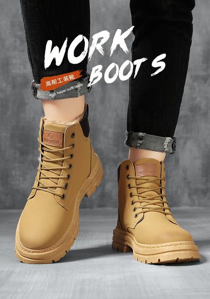 Men's Boots Autumn New High Top Workwear Boots British Style Korean Version Thick Soled Lace Up Anti Slip Warm Waterproof Boots