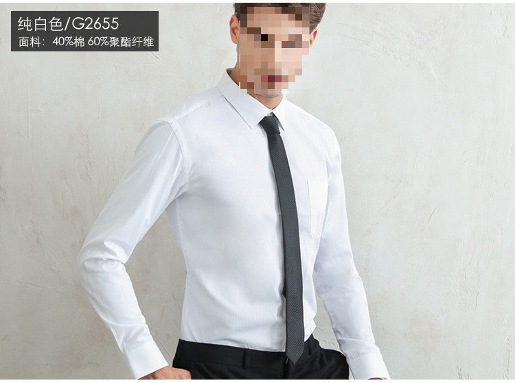 8XL Pure Color Office Formal Business  Social Work Classic Shirt Longsleeve Shirt for Men Casual Men's White Dress Shirt Black