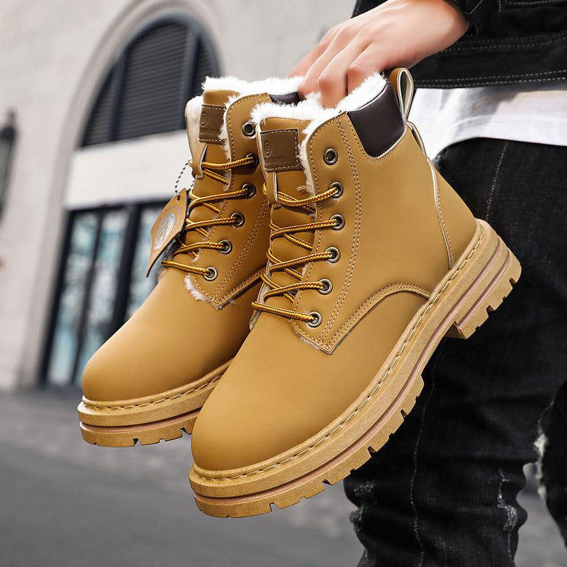 Men's Boots Autumn New High Top Workwear Boots British Style Korean Version Thick Soled Lace Up Anti Slip Warm Waterproof Boots