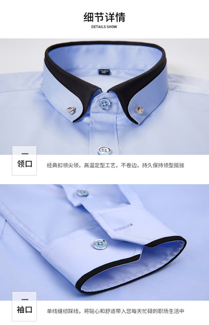 New Arrival Spring Men's Dress Shirt Long Sleeve Elastic Non-iron Youth Crysatal Button Up Patcework Collar Easy Care Formal Top