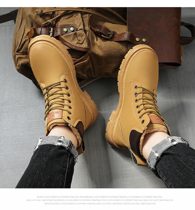 Men's Boots Autumn New High Top Workwear Boots British Style Korean Version Thick Soled Lace Up Anti Slip Warm Waterproof Boots