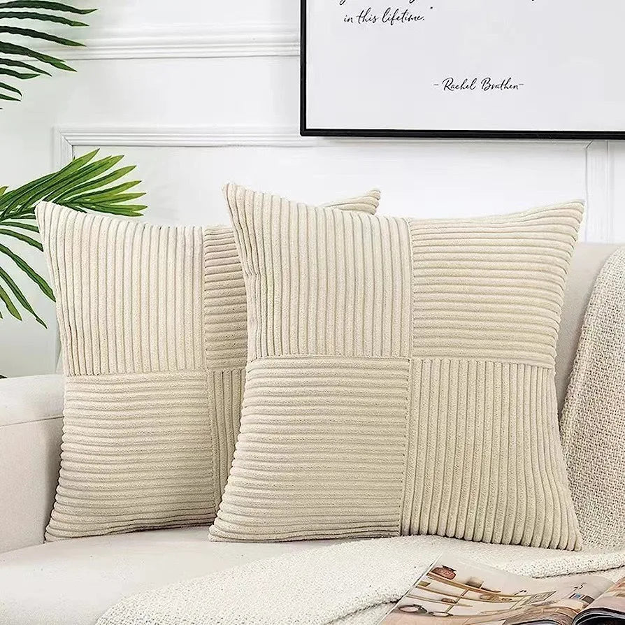 Spliced Throw Pillow Cover Corduroy Cushion Cover Beige Solid Pillowcase Home Decor for Sofa Living Room Bed Lumbar Pillow Cover