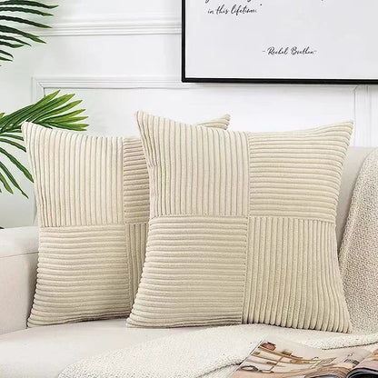 Spliced Throw Pillow Cover Corduroy Cushion Cover Beige Solid Pillowcase Home Decor for Sofa Living Room Bed Lumbar Pillow Cover