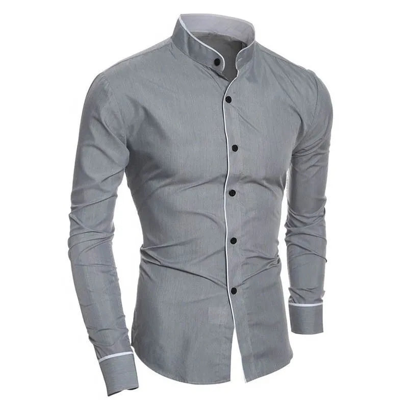 Men's Spring New Solid Color Simple Casual Korean Version Slim Fit Long Sleeve Shirt