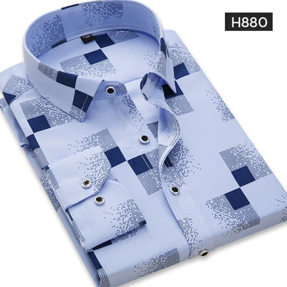 Quality Long Sleeve Mens Floral Plaid Casual Shirts Regular Fit Thin Summer Light Weight Social Work Business Dress Shirt