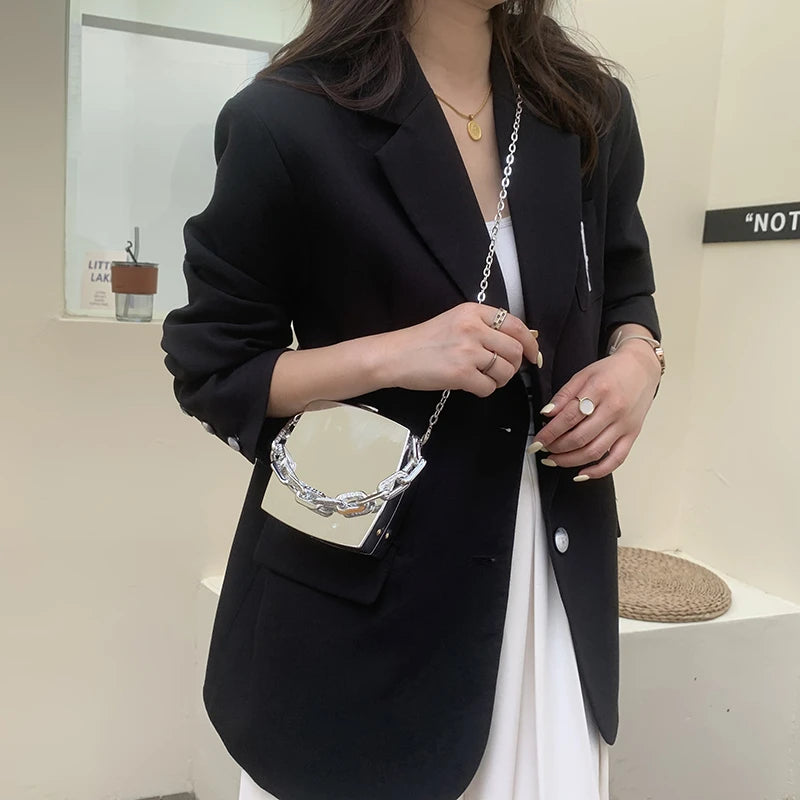 2022 Trend Designer Clutch Bag Gold Silver PVC Box Design Party Evening Chain Shoulder Crossbody Bags Mini Purses and Handbags