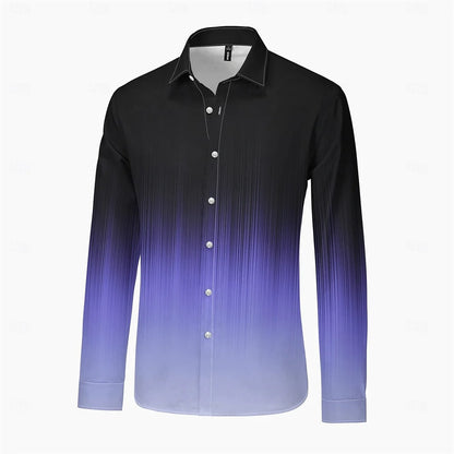 New color changing lapel men's button up shirt with printed long sleeves, fashionable and comfortable outdoor street holiday shi