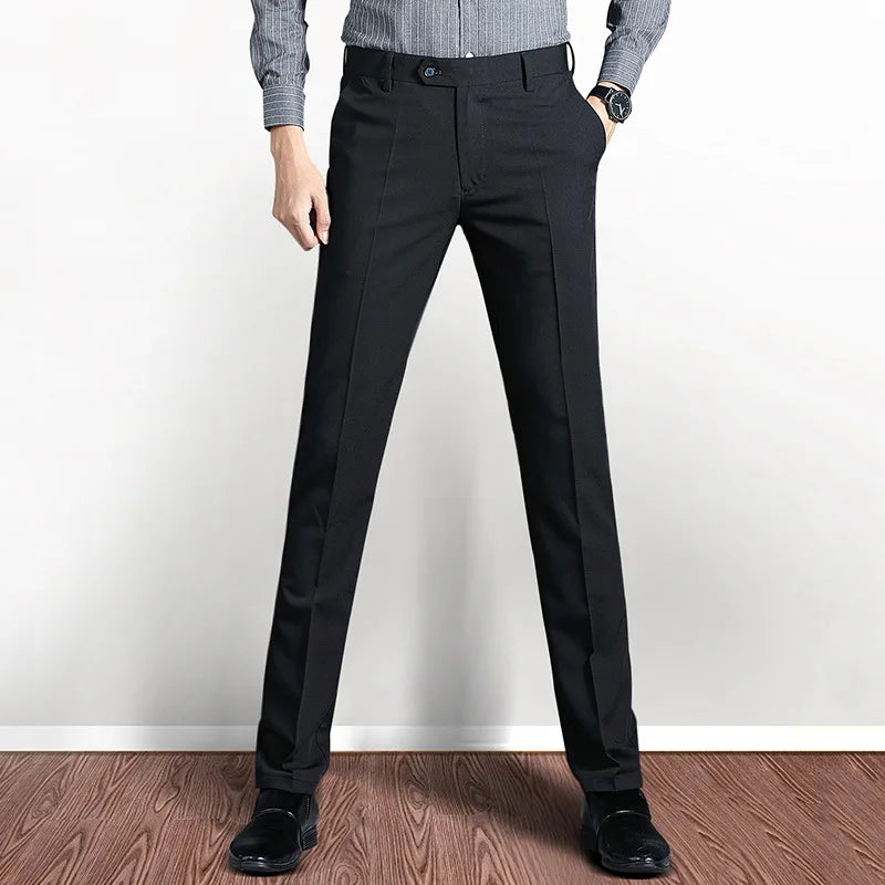 Suit Pants Men Straight Smart Casual Dress Pants Mens Solid Color Slim Elastic Formal Suit Trousers Four Seasons Mens Clothing