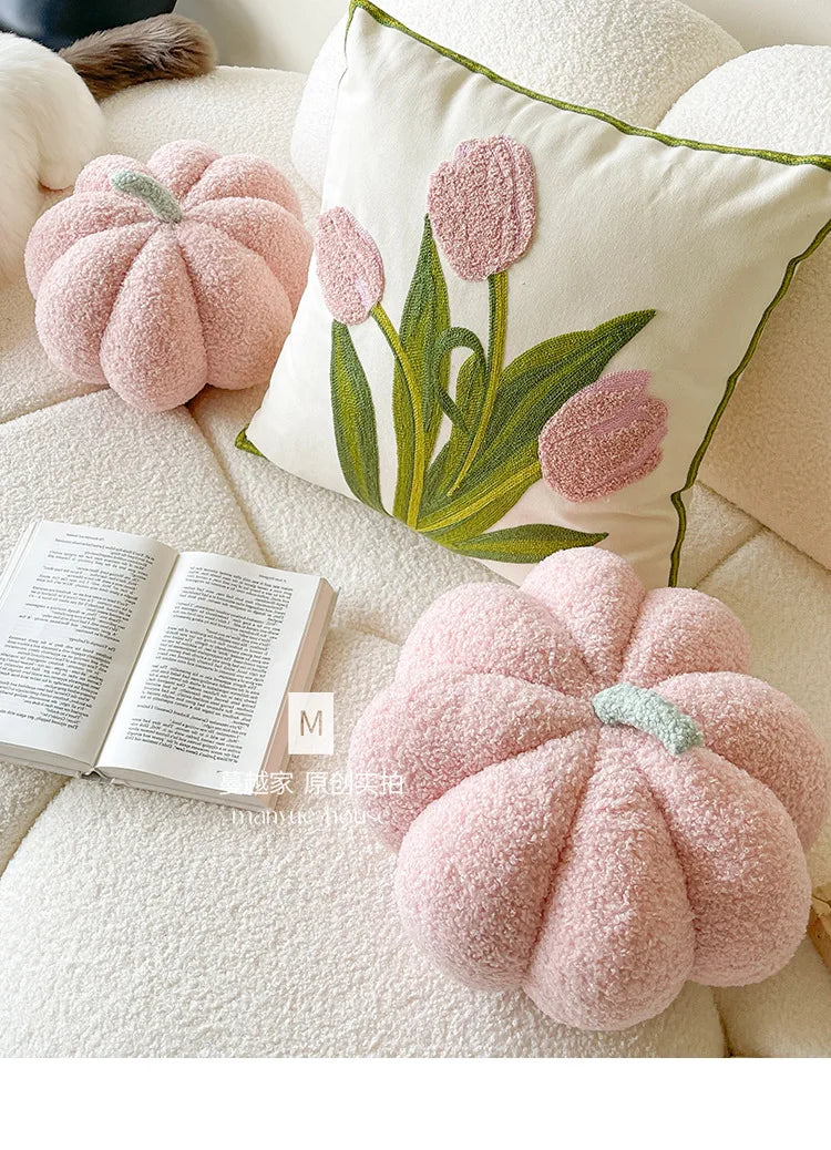 Ins Wind Tulip Pillow Living Room Sofa Pillow Bedhead Waist Pillow Pink Cute Pumpkin Home Cushion Atmosphere Decoration