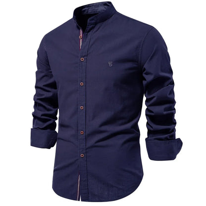 New 100% Cotton Linen Shirt Men Solid Color Embroidery Brand Shirts Blouses High Quality Long Sleeve Button Down Casual Tops