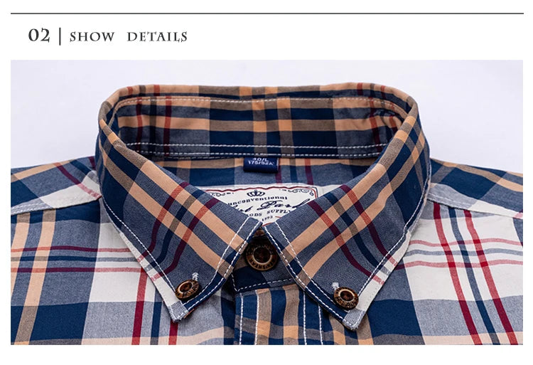 Men's Plaid Checkered Long Sleeve Shirts Contrast Color No Pocket Comfortable 100% Cotton Casual Standard Fit Button Down Shirt