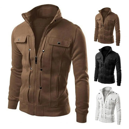 Fashionable Men Outerwear Men's Solid Color Stand Collar Jacket with Buttons Zipper Closure for Spring Autumn Long for Men