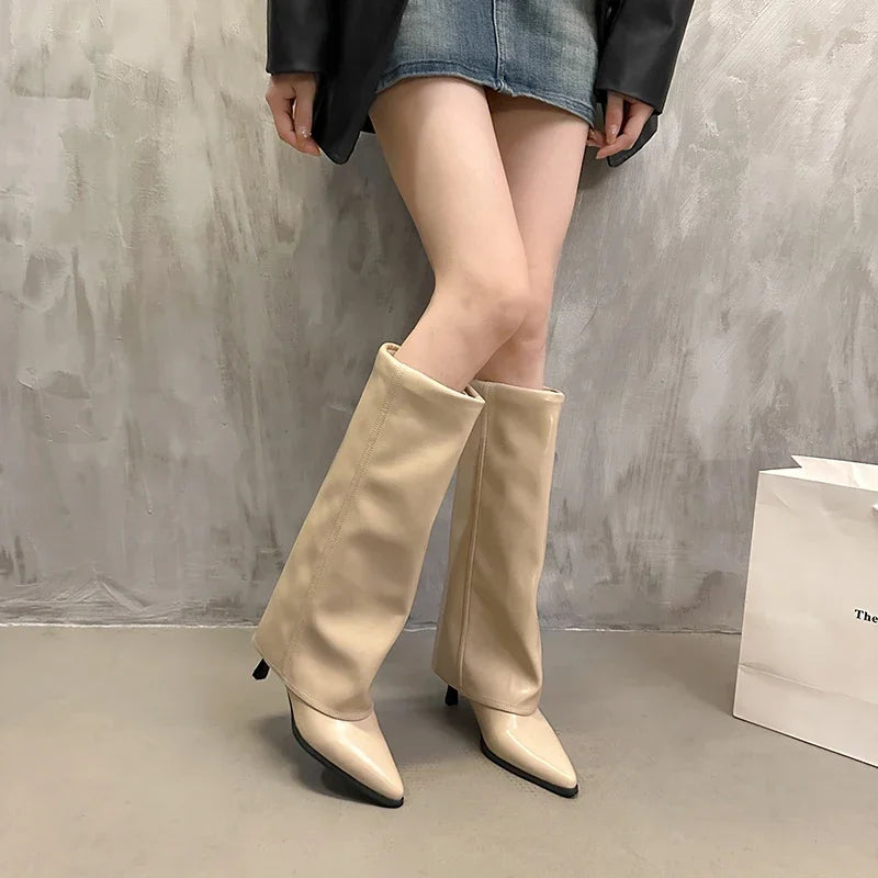 Women's Pointed Toe Knee-high Boots Stiletto Heel Sleeve High Heels Sexy Boots Women 2024 Fashion Spring and Autumn New Style